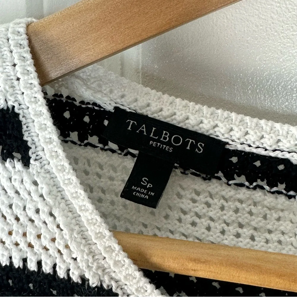 Talbots Petite Black & White Knit Short Sleeve Top - Picture 6 of 10